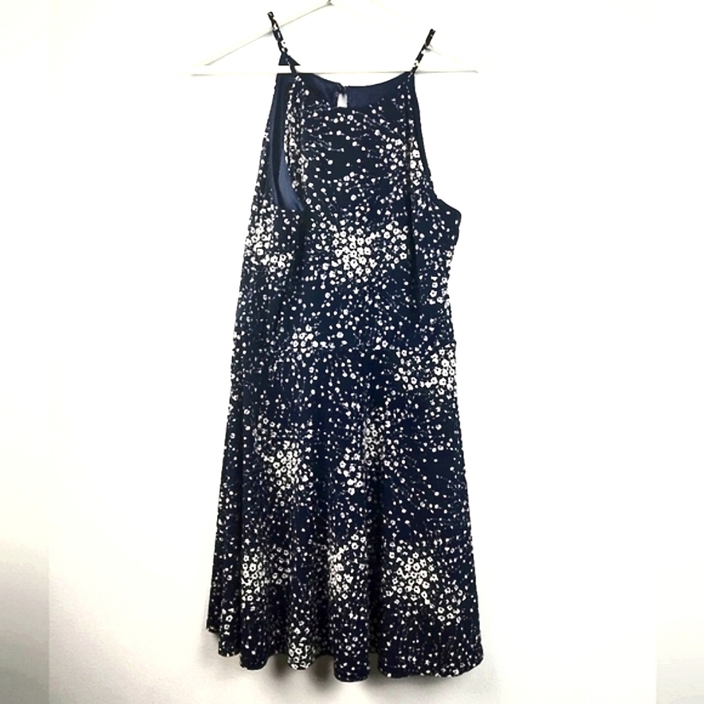 Fortune & Ivy Blue White Floral Sleeveless Dress Women's Size M